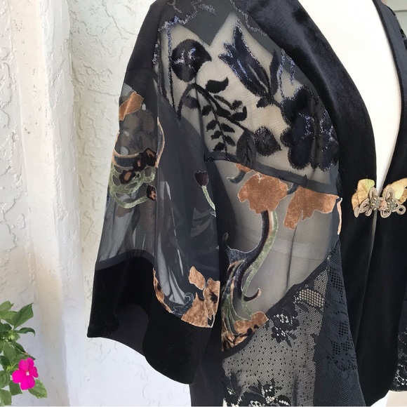 ✨Spencer Alexis Vintage Kimono Jacket/Top With Velveteen Trim, SzS - Picture 5 of 11